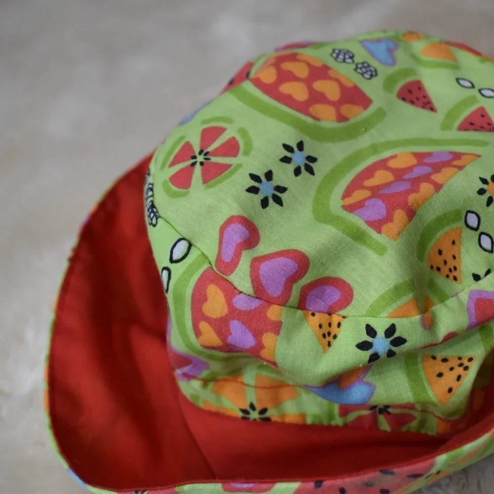 Girls Sun Beach Bucket Hat Green Red